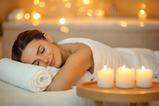 Woman enjoying a relaxing massage therapy session at the spa. Ideal for wellness or relaxation themes.